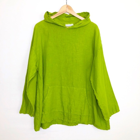 Bryn Walker lime green linen, hooded, lagoonlok tunic top - Picture 1 of 9